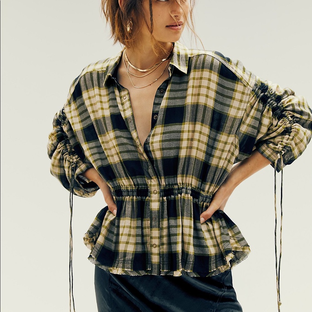 Free People Pacific Dawn Plaid Buttondown Black